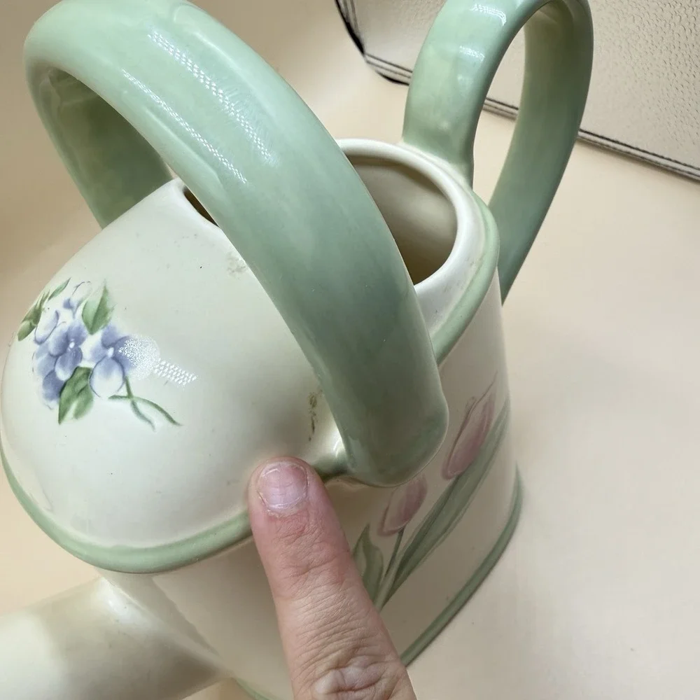 Pfaltzgraff‎ Garden Party Watering Can Pitcher Farmhouse Floral Ceramic Pitcher
